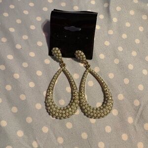 Gold and Cream Teardrop Dangle Earrings